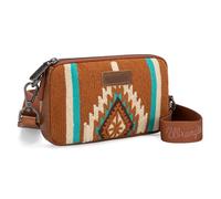 Wrangler Mini Crossbody Purse for Women Western Aztec Clutch Designer Tapestry Shoulder Handbags, Brown, One Size