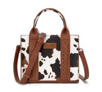 Wrangler Mini Tote Bag for Women Cow Print Western Crossbody Purse, Mini Allover Cow Print Brown, S