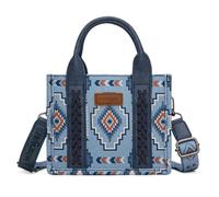 Wrangler Mini Tote Bag Small Top Handle Bag Ladies Woven Satchel Handbag, Boho Blue Jeans