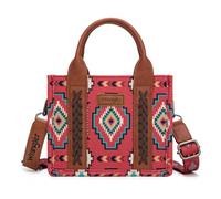 Wrangler Mini Tote Bag Small Top Handle Bag Ladies Woven Satchel Handbag, Boho Burgundy Red