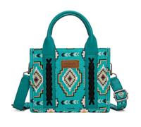 Wrangler Mini Tote Bag Small Top Handle Bag Ladies Woven Satchel Handbag, Boho Turquoise