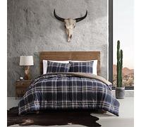 Wrangler- Queen Duvet Cover Set, Reversible Bedding Set with Matching Sham(s), Yellowstone Inspired, Casual Home Décor (City Flats Plaid Blue, Queen)