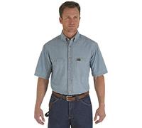 Wrangler Riggs Workwear Men's chambray work utility button down shirts, Light Blue, XXL Tall UK