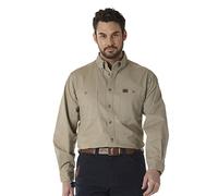 Wrangler Riggs Workwear Men's Logger Twill Long Sleeve Work Shirt, Khaki, Large Tall