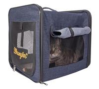 Wrangler Rope Denim Collapsible Dog Crate - Portable Pet Carrier for Cats & Dogs - Travel Dog Crate with Ventilated Mesh & Removable Sherpa Base - Stylish Dog Carrier for Indoor & Outdoor (S)
