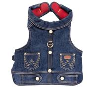 Wrangler Rope Denim Dog Vest Harness - Breathable Dog Vest with Mesh Lining - Machine Washable Dog Winter Jacket for Easy Cleaning, Layer Over Dog Sweater (Dark Wash, XS)