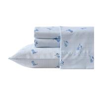 Wrangler - Sheet Set, Breathable & Wrinkle Resistant Bedding with Matching Pillowcase, Yellowstone Inspired, Fully Elasticized (Cowboy Pinstripe Blue, Full)