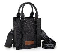 Wrangler Small Crossbody Bag for Women Tooling Top Handle Handbags and Mini Tote Bag, Angel Black