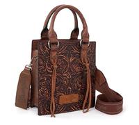 Wrangler Small Crossbody Bag for Women Tooling Top Handle Handbags and Mini Tote Bag, Angel Brown