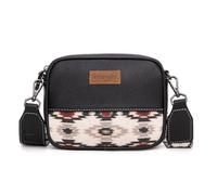 Wrangler Small Crossbody Bags for Women Aztec Mini Purses with Guitar Strap, Black With White, Western