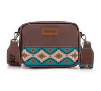 Wrangler Small Crossbody Bags for Women Aztec Mini Purses with Guitar Strap, Coffee With Turquoise, M
