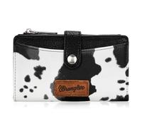 Wrangler Small Trifold Wallets for Women Leather Slim Bifold Ladies Mini Purse Credit Card Holder Money Organizer, Black Cow Print, 6" X 4" X 1.2", Chic