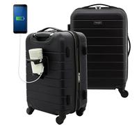 Wrangler Smart Luggage Set with Cup Holder and USB Port, Black, 20-Inch Carry-On