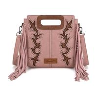 Wrangler Top Handle Handbags Western Fringe Crossbody Bag for Women Embroidered Boot Scroll Ladies Handbag, E-pink, M