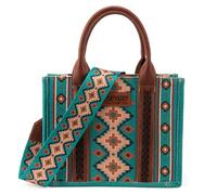 Wrangler Tote Bag for Women Western Aztec Purse and Handbag, Angel Diamond Teal Blue (Guitar Strap), S