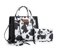 Wrangler Tote Bag for Women Western Cowhide Purse and Wallet Set, Cow Print - Black, L