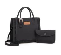 Wrangler Tote Bag for Women Western Cowhide Purse and Wallet Set, Retro Jet Black, Large