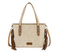 Wrangler Tote Bag for Women Western Fringe Shoulder Purse with Whipstitch Detail, Woven Top Handle Crossbody Handbag, Tan, M