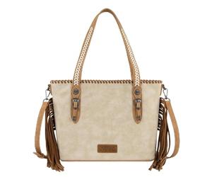 Wrangler Tote Bag for Women Western Fringe Shoulder Purse with Whipstitch Detail, Woven Top Handle Crossbody Handbag, Tan, M