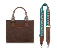 Wrangler Tote Bag for Women Western Retro Purse Top Handle Handbags with Aztec Strap, A-aztec-coffee and Turquoise, M