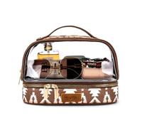 Wrangler Travel Makeup Bag Double Layer Clear Make Up Bag Organizer, Aztec-Coffee, L, Makeup Bag