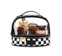 Wrangler Travel Makeup Bag Double Layer Clear Make Up Bag Organizer, Checkered-Black, L, Makeup Bag