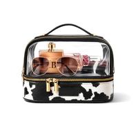 Wrangler Travel Makeup Bag Double Layer Clear Make Up Bag Organizer, Cow-Black, L, Makeup Bag