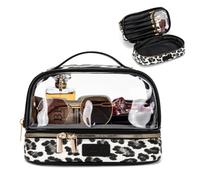 Wrangler Travel Makeup Bag Double Layer Clear Make Up Bag Organizer, Leopard-Black, L, Makeup Bag