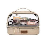 Wrangler Travel Makeup Bag Double Layer Clear Make Up Bag Organizer, Solid-Tan, L, Makeup Bag