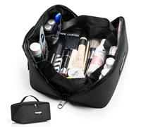 Wrangler Travel Toiletry Bag for Men & Women, Large Capacity Makeup Organizer with 4 Pockets, Water-Resistant Nylon, 180° Lay-Flat Cosmetic Bag with Handle & Double Zipper for Travel, Bathroom & Gym
