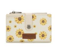 Wrangler Wallet for Women Bifold Card Holder with Zipper and ID Window, Daisy-Beige