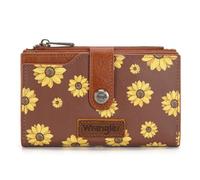 Wrangler Wallet for Women Bifold Card Holder with Zipper and ID Window, Daisy-Brown