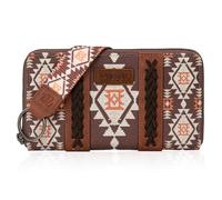 Wrangler Wallet Purse for Women Western Aztec Clutch Wristlet Wallet with Credit Card Holder, Coffee, One Size, Trendy
