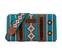 Wrangler Wallet Purse for Women Western Aztec Clutch Wristlet Wallet with Credit Card Holder, Dark Turquoise, Trendy