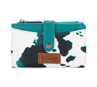 Wrangler Wallets for Women Slim Bifold Credit Card Holder, Cow Print - Light Turquoise, Western