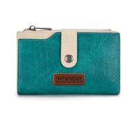 Wrangler Wallets for Women Slim Bifold Credit Card Holder, Tan-Turquoise, Chic