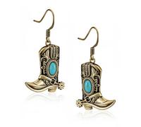 Wrangler Western Earrings Concho Dangling Retro Lightweight Jewelry for Women Cowgirl, Copper, sythetic turquoise