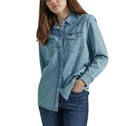 Wrangler Women's Boyfriend Denim Snap Closure Shirt, Glacier, L
