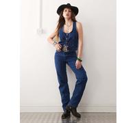Wrangler Womens co-ord Sunset mom fit jeans with all over print in dark blue - Size 26W/30L