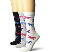 Wrangler Women's Ladies Horse Crew Socks 3 Pair Pack, White/Black/Grey, Medium