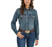 Wrangler Women's Long Sleeve Western Snap Work Shirt Blouse, Denim, X-Large