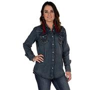 Wrangler Women's Long Sleeve Western Snap Work Shirt Blouse, Denim, X-Large