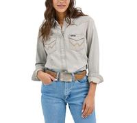 Wrangler Women's Long Sleeve Snap Front Western Shirt Blouse, Grey Denim, X-Large
