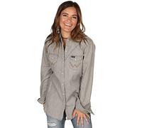 Wrangler Women's Long Sleeve Snap Front Western Shirt Blouse, Grey Denim, Medium