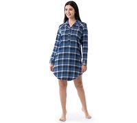 Wrangler Women's Mid-Length Flannel Sleep Shirtdress Nightgown, Blue Chequered, XL