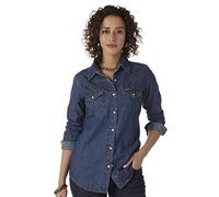Wrangler Women's Retro Long Sleeve Western Snap Shirt, Dark Denim, Small