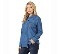 Wrangler Women's Retro Long Sleeve Western Snap Shirt, Mid Denim, XL