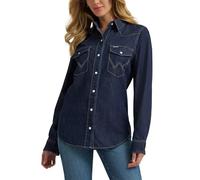 Wrangler Women's Vintage Denim Snap Shirt, Dark Denim, XXL