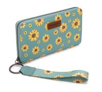 Wrangler Womens Wallet Wristlet Long Purse Clutch Large Capacity, Daisy-Jeans Blue