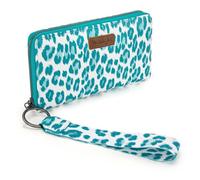Wrangler Womens Wallet Wristlet Long Purse Clutch Large Capacity, Leopard-Turquoise